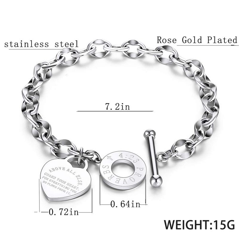 kelistom 316L Stainless Steel Love Heart Charm Bracelet for Women Romantic Gift Silver/Rose/18k Gold Plated OT Clasp Bracelets (silver) - Image 2